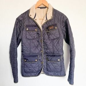 Barbour International Navy Quilted Sherpa Lined Jacket Sz 6 Small